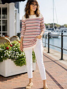 Talbots Sweater Womens Medium Petite Mulitcolor Pointelle Knit 3/4 Sleeves
